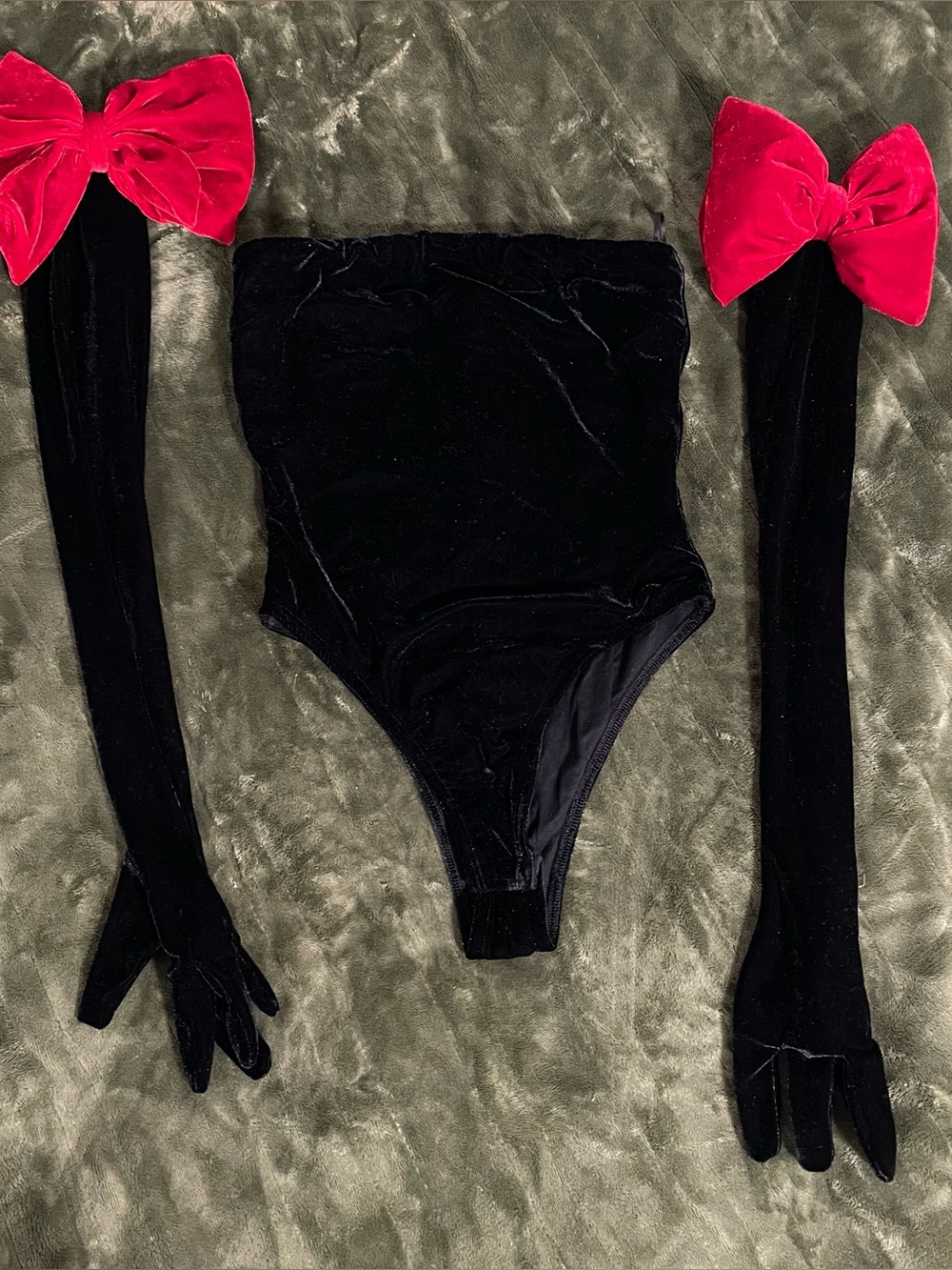 Sugar Thrillz Velvet Black Strapless Bodysuit